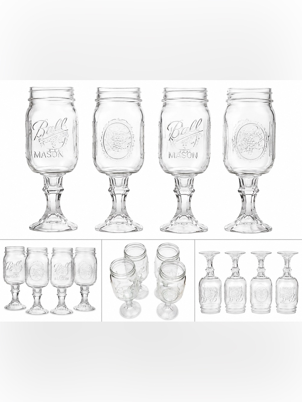 Ball Mason Clear Glass Stemmed Drinking Glasses - Set of 4
